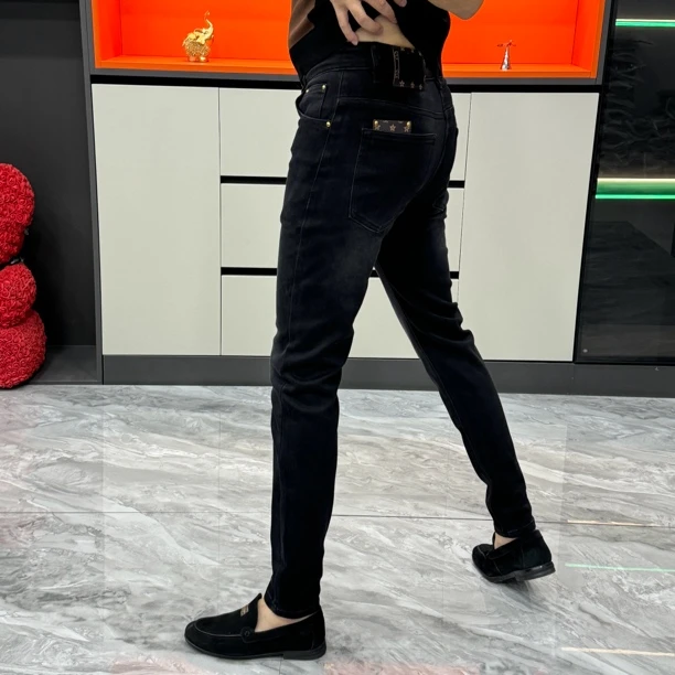 秋季男士高品质时尚黑灰色修身小脚牛仔裤韩版欧货高弹力-7156