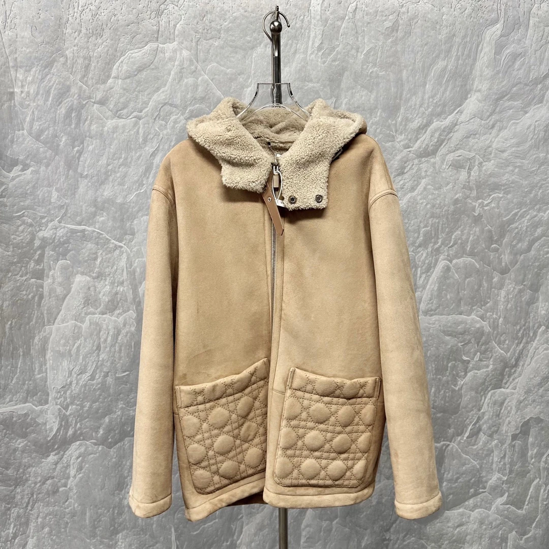 未使用 DIOR/迪奥 菱格皮毛一体连帽外套 54码 P01128