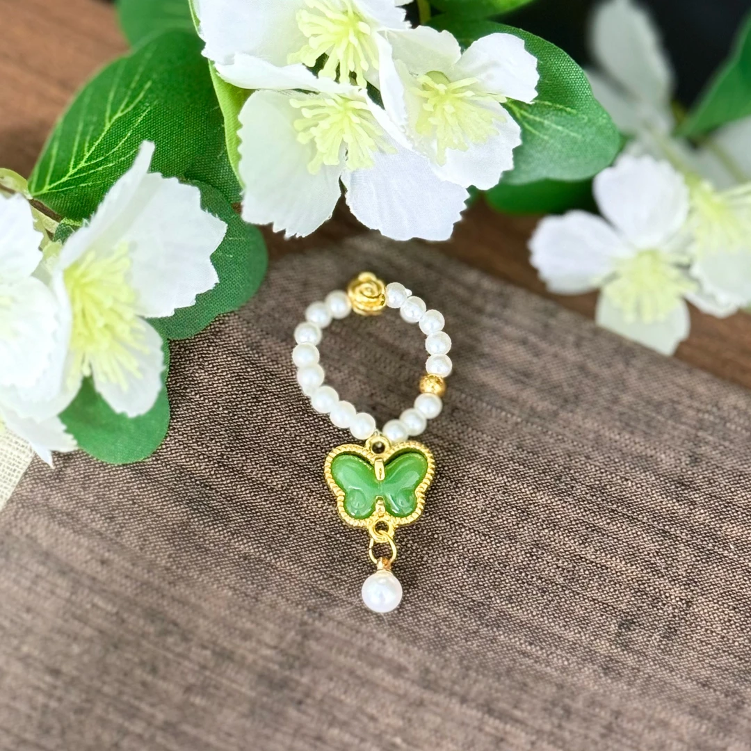 茶禾 珍珠深绿玛瑙蝴蝶盖碗茶道配件提溜