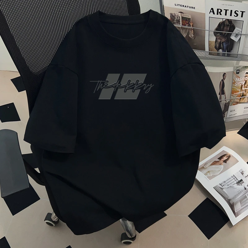 jtrt美式潮牌ins风印花短袖t恤男女夏季2025新款小众个性黑色上衣