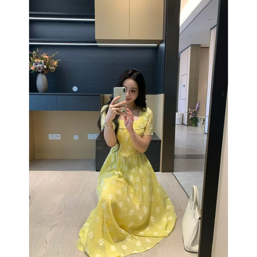 XINYI【黄昏花影】夏季天丝剪花连衣裙收腰显瘦气质裙X625Q06456