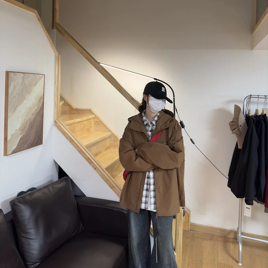 ANDEARDI复古户外防风防水机能连帽春秋季宽松外套冲锋衣