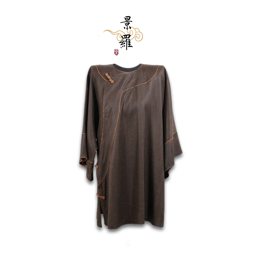 景罗【问卿叹】新款夏季新中式新国风深咖色百搭传统圆领桑蚕丝上衣