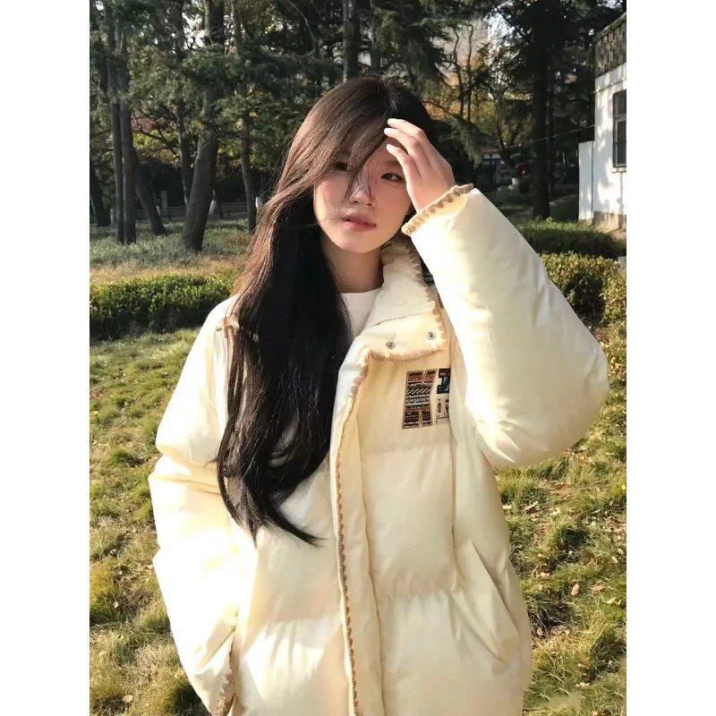 2025年新款高街字母刺绣设计感小众棉衣女冬季宽松小个子情侣棉服