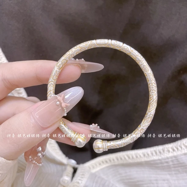 足银银制品 足银999.9新款南瓜吉言招财猫时尚百搭好运足银手镯