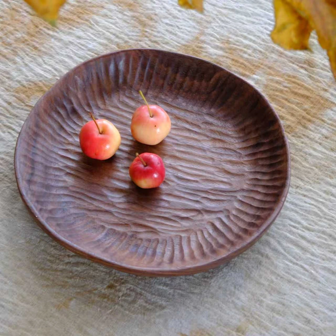 小喜宅 喜小盘纯胡桃木圆圆托盘（尺寸约19cm）