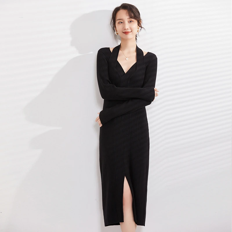 【清仓处理】大码女装胖mm针织连衣裙内搭配气质修身中长款毛衣裙