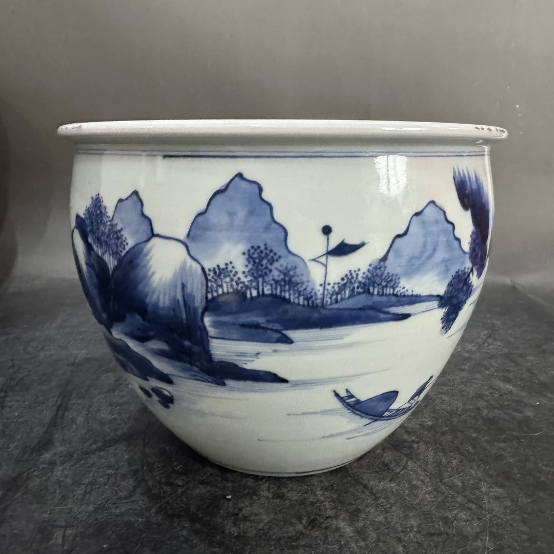 2-694 青花山水意境卷缸