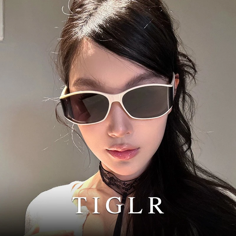 帝格勒复古猫眼白色墨镜女高级感曲面窄框防紫外线方圆脸太阳眼镜