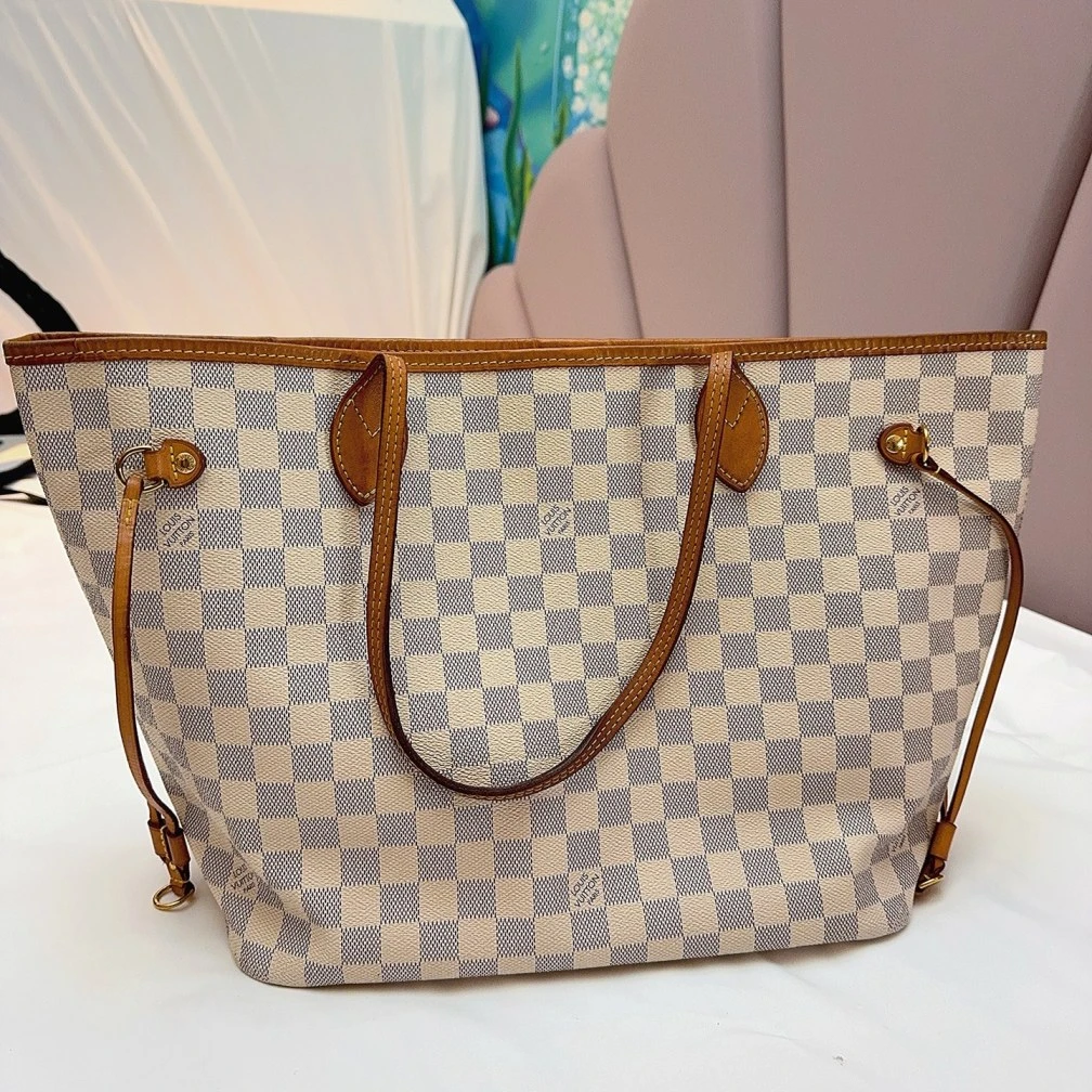 95新 LouisVuitton/路易威登  白棋盘格购物袋 1451 0858