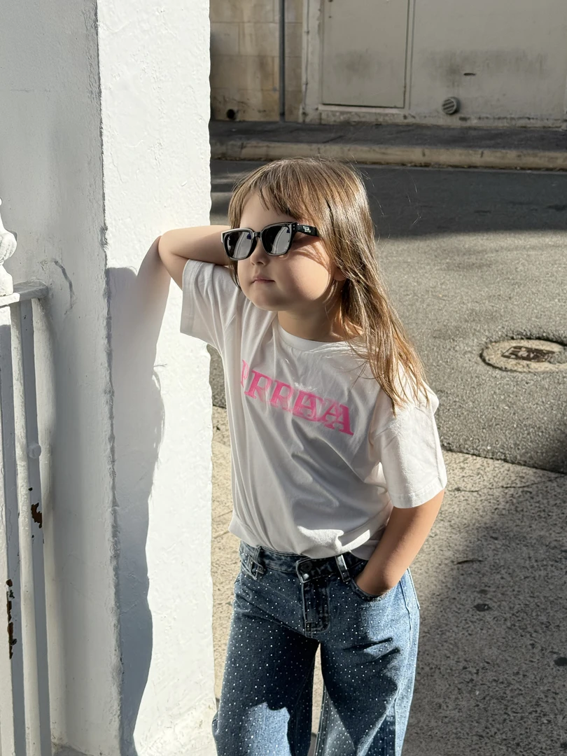 Enya小蘑菇 春季新款儿童荧光英文白色t恤