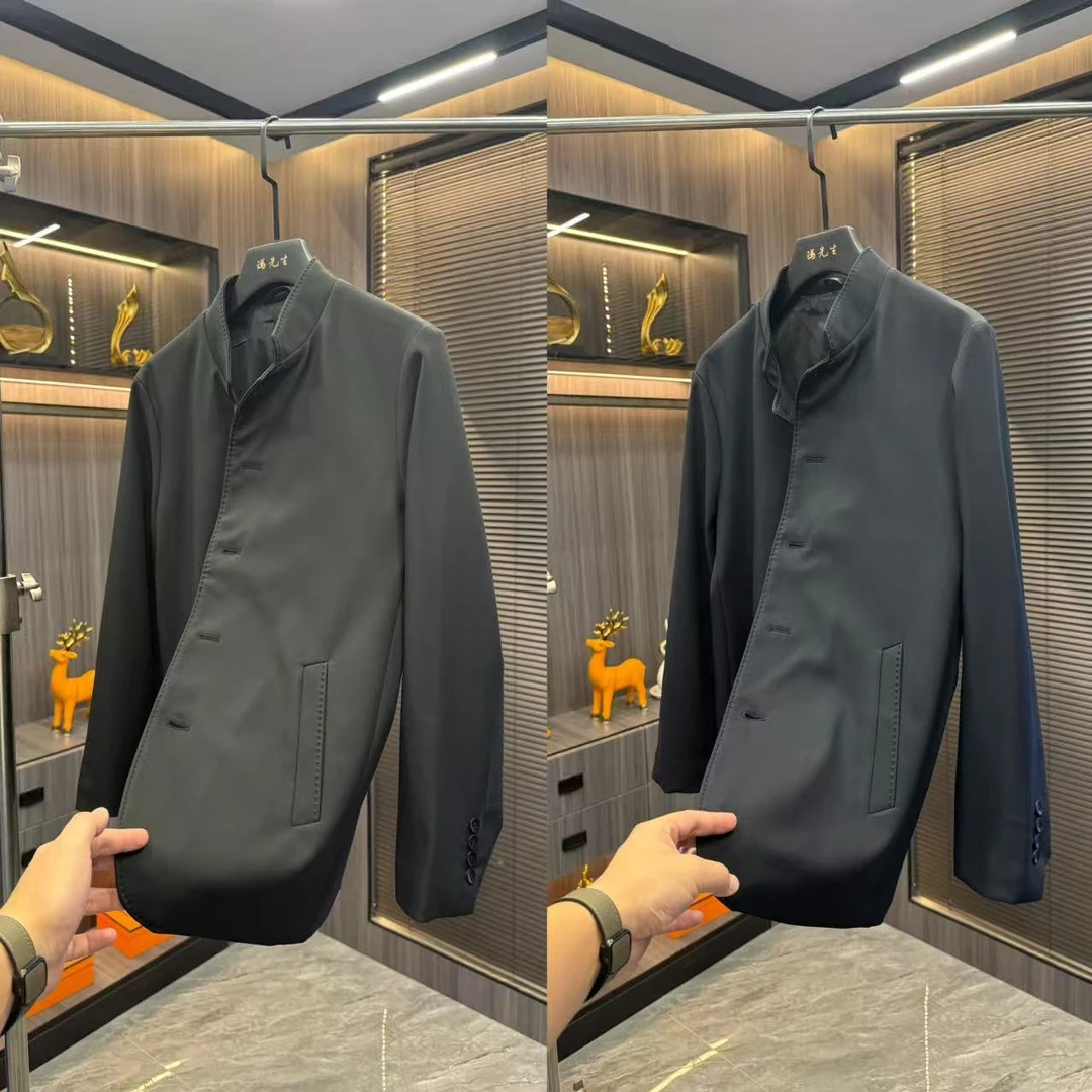 中长款显瘦减龄纯色男上衣秋季休闲夹克长袖立领男款中式夹克外套