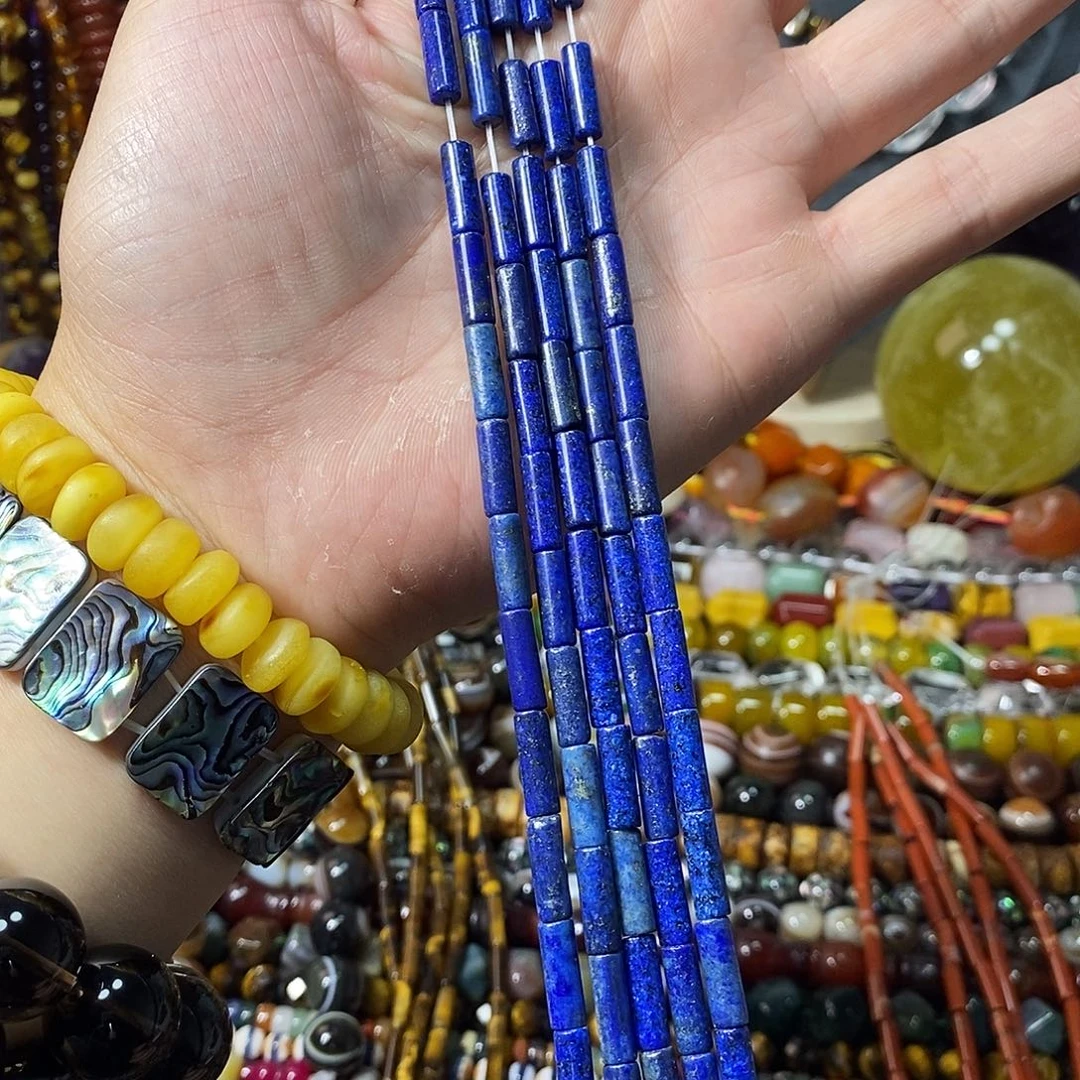 石英质玉未镶嵌，天然青金圆管4×13mm，