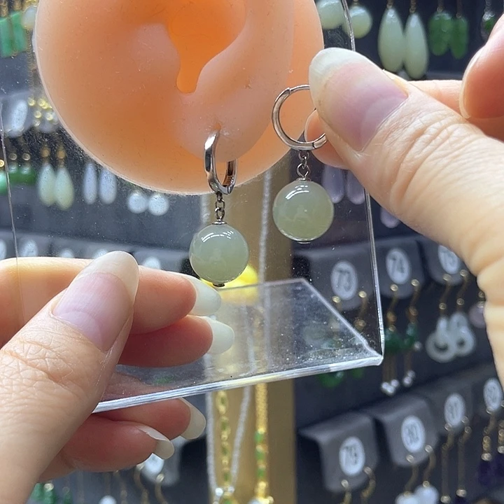 银S925镶嵌和田玉耳饰