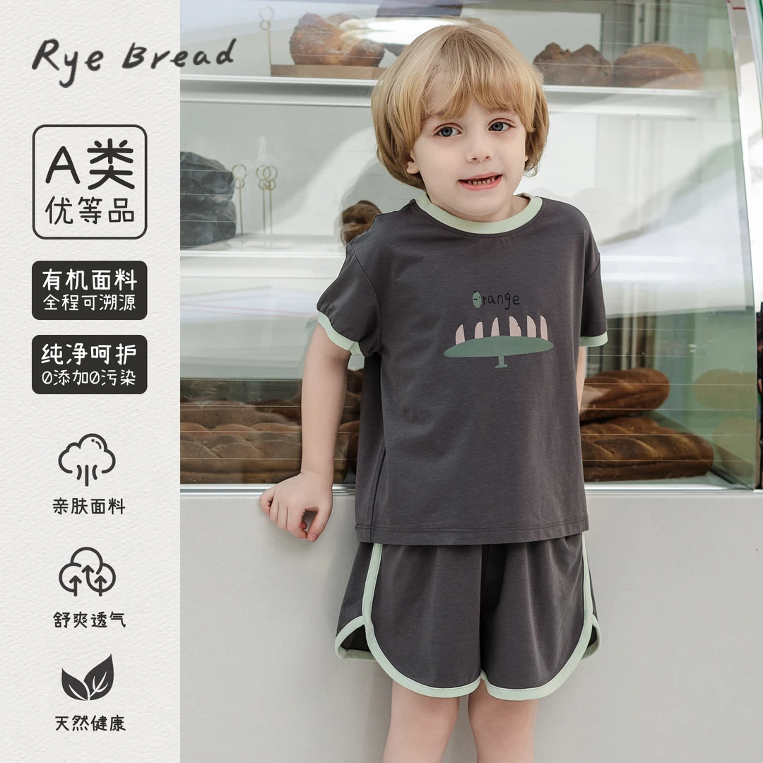 ryebread/黑面包童装 韩系男小童休闲圆领短袖短裤套装 5夏