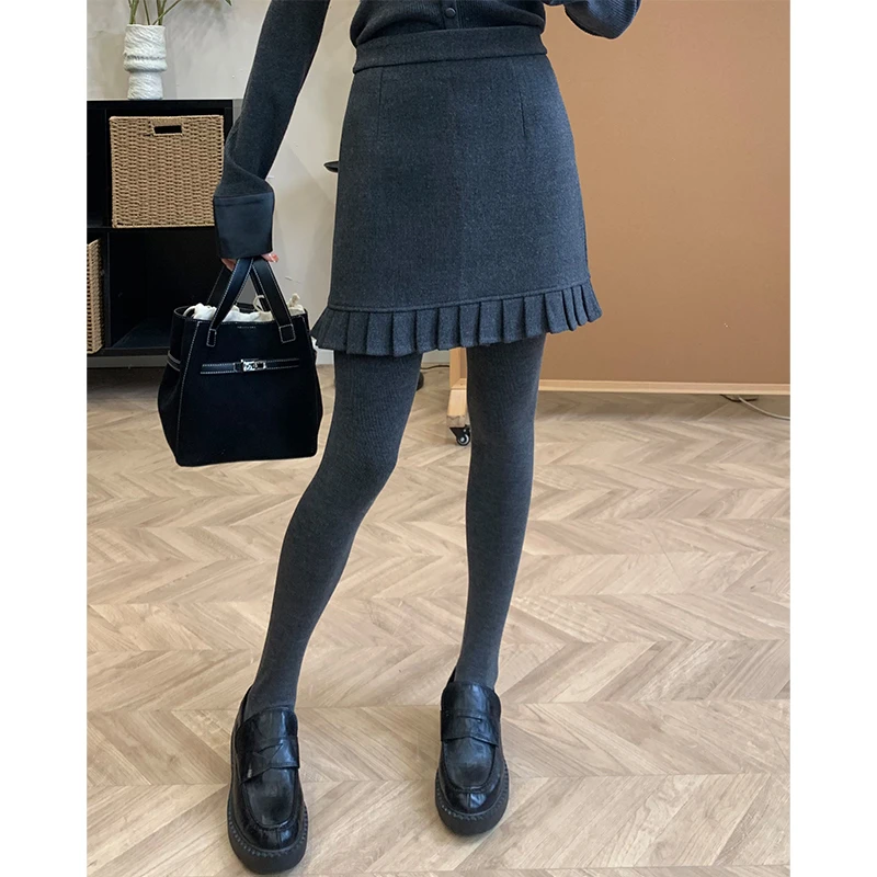 【南油谨宸】秋冬木耳边毛呢短裙高腰显瘦时尚气质a字半身裙802079