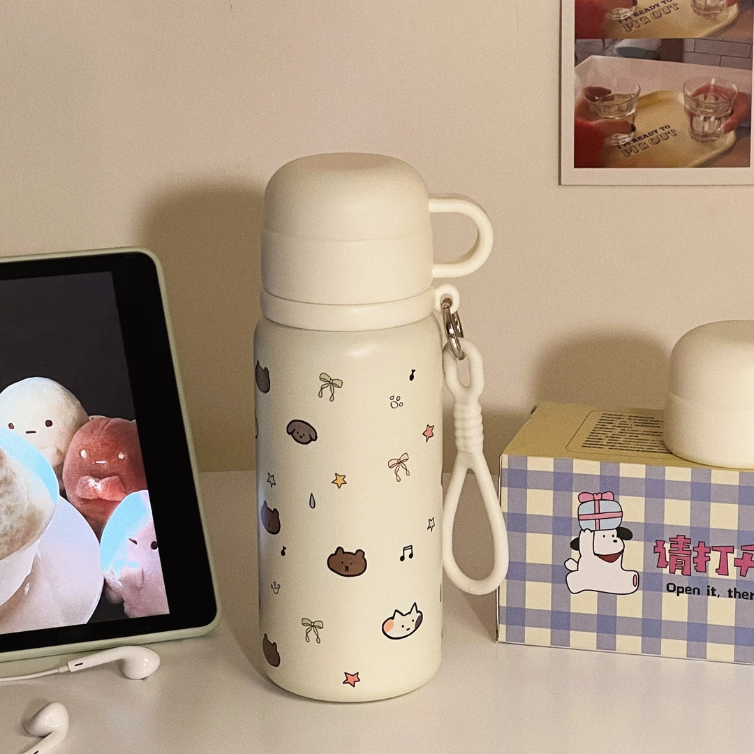 可爱保温杯女生高颜值2025新款学生三饮水杯带吸管杯子手提便携