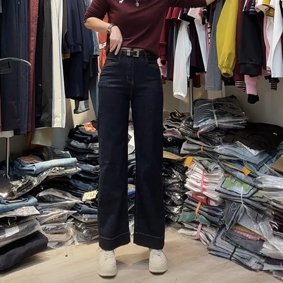 时尚潮流中腰显瘦阔腿牛仔裤女款休闲百搭直筒宽松牛仔裤99901