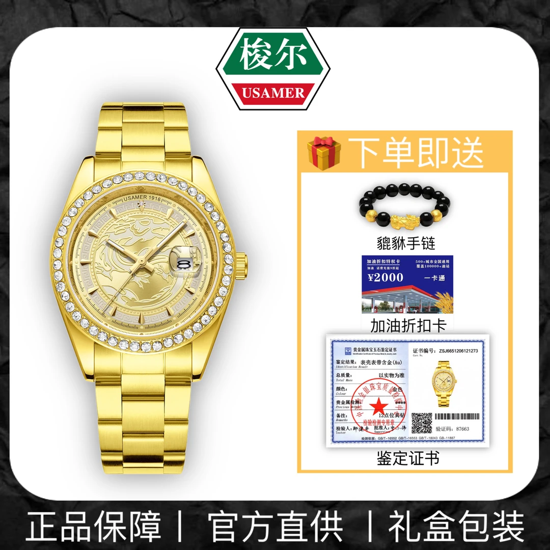 【中南远华专属】蛟龙出海E6501夜光钢带腕表送貔貅手串加油折扣卡