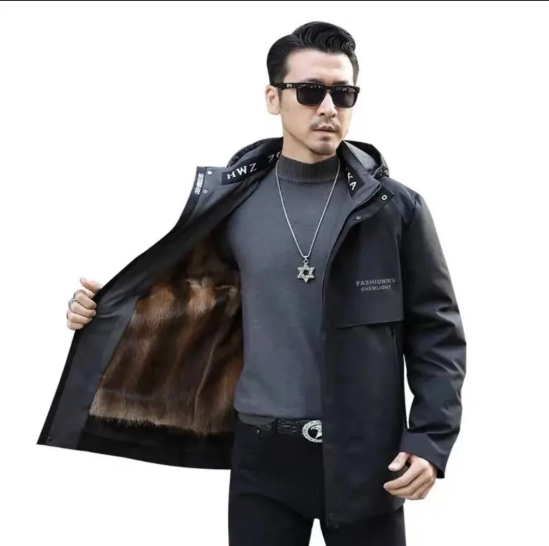 冬季男士连帽保暖派克服商务休闲大衣可拆卸内胆