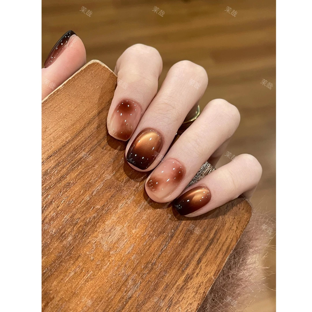 茉哉【琥珀蜜蜡】纯手工定制美甲拆卸穿戴甲A4857