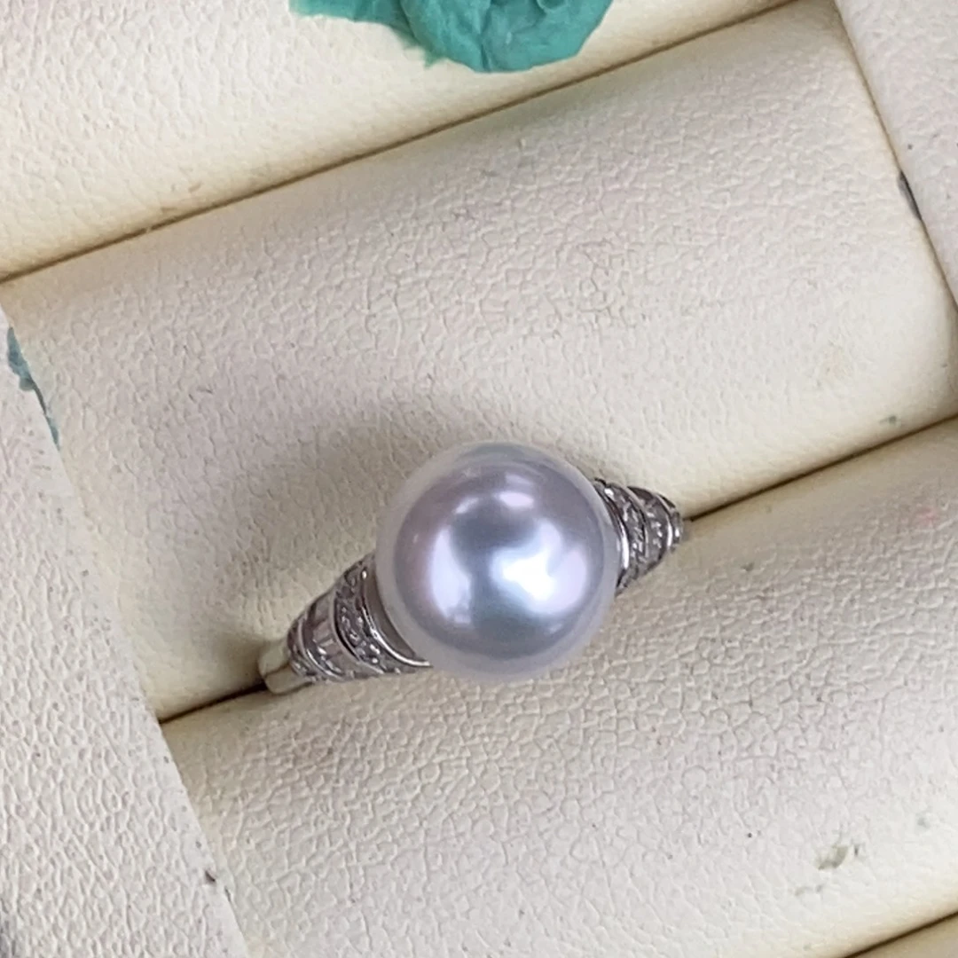 银S925镶嵌戒指海水珍珠9.8极光澳白