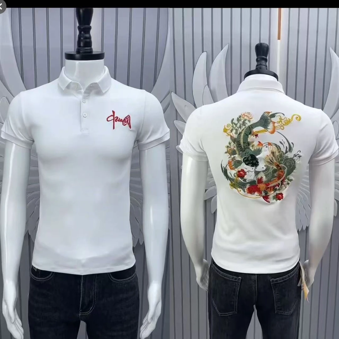 男装短袖polo衫国风2025夏季新款刺绣半袖t恤新中式男士体恤上衣