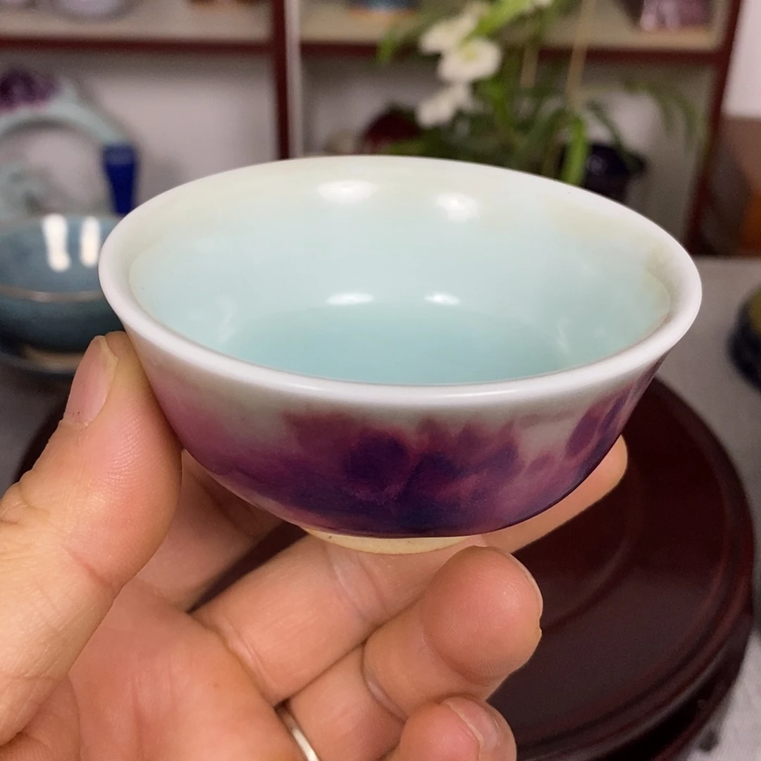 杯钧瓷茶杯手拉胚高温原矿窑变
