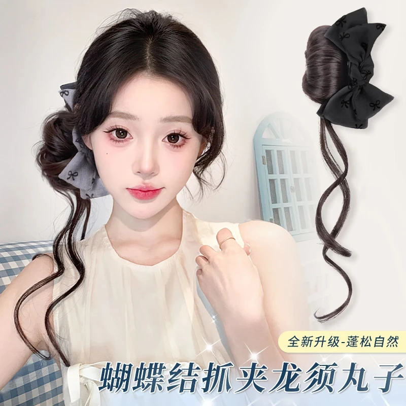 【原创】格蕾系抓夹蝴蝶结龙须丸子头ins风气质高马尾低扎马尾