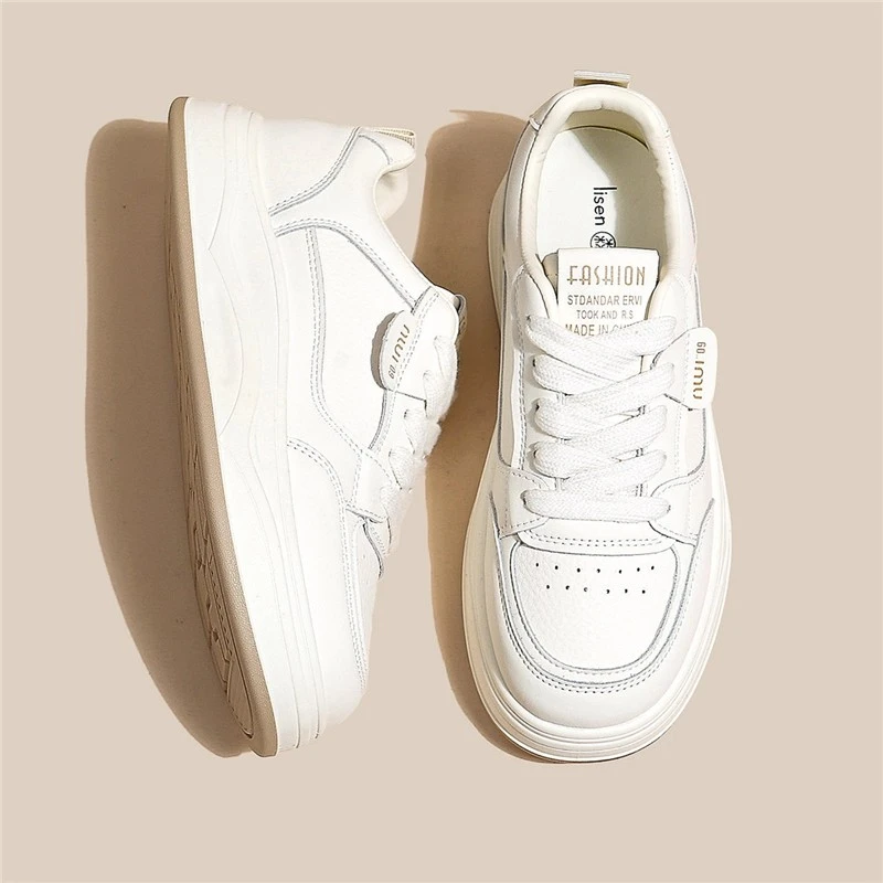 Moleubak小白鞋女生百搭春秋平厚底2025新款圆头爆单休闲运动板鞋