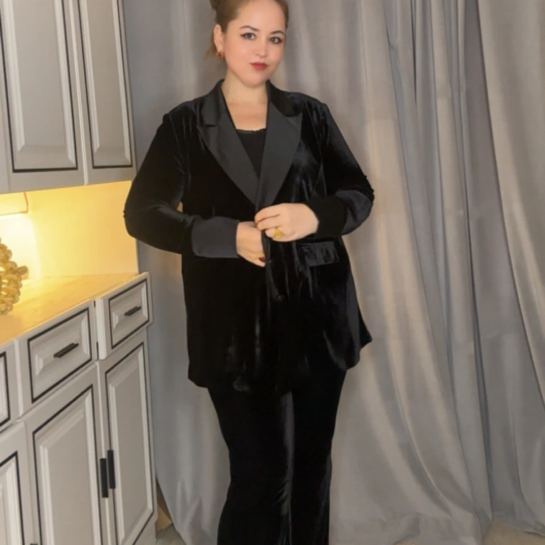 金丝绒西装外套女秋冬新款高端时尚气质百搭外套和裤子套装两件套