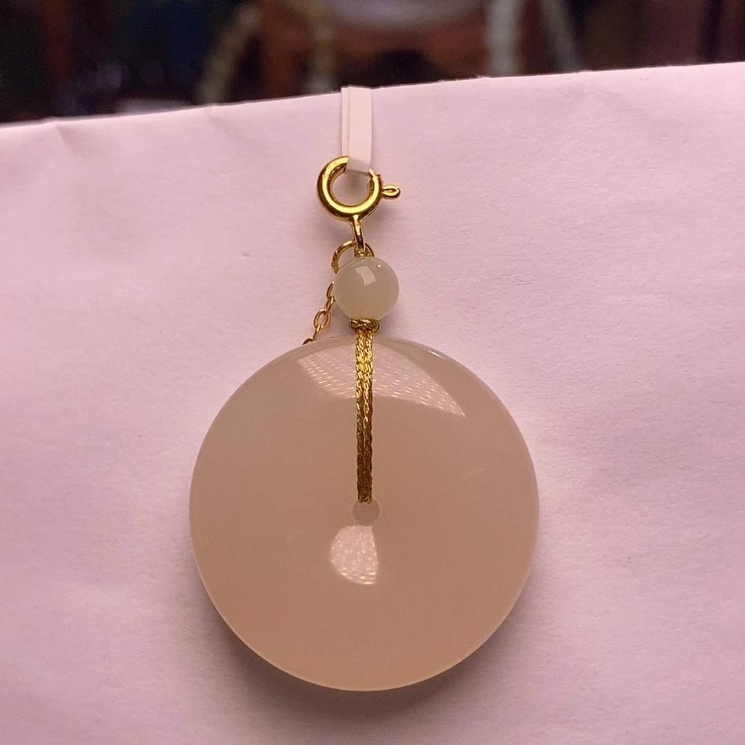 和田玉未镶嵌颈饰熟藕粉银镶平安扣吊坠