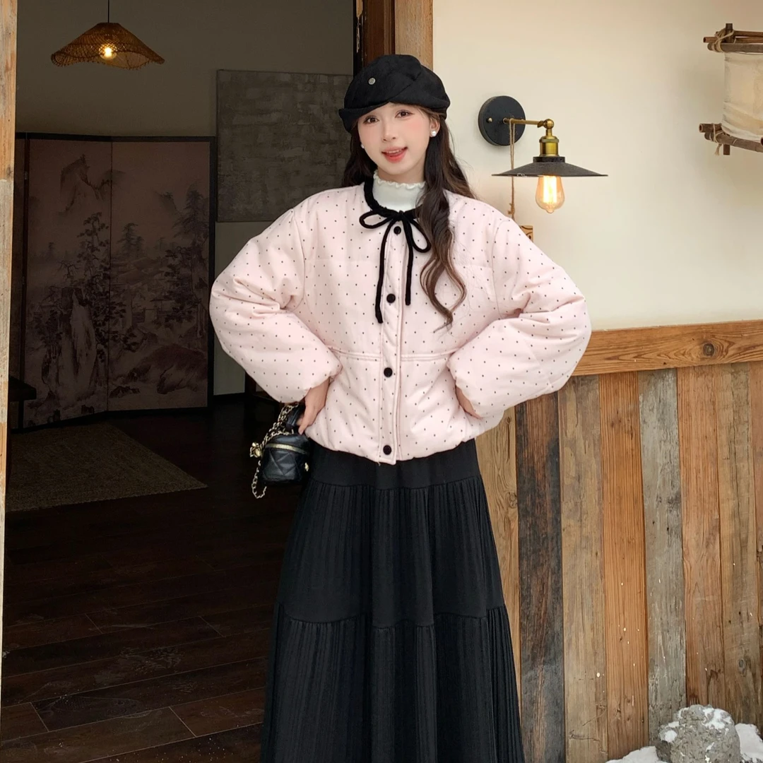 慕兔小香风系带领口长袖短外套女2025冬季新款设计感百搭显瘦上衣