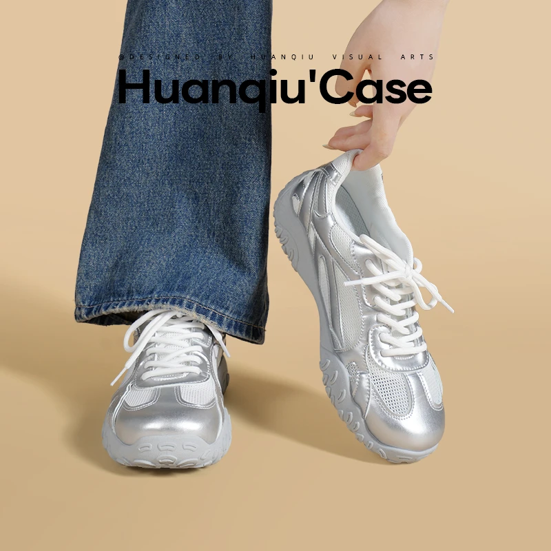 环球芭蕾德训鞋女2025年夏季网面透气超火休闲银色休闲轻便运动鞋