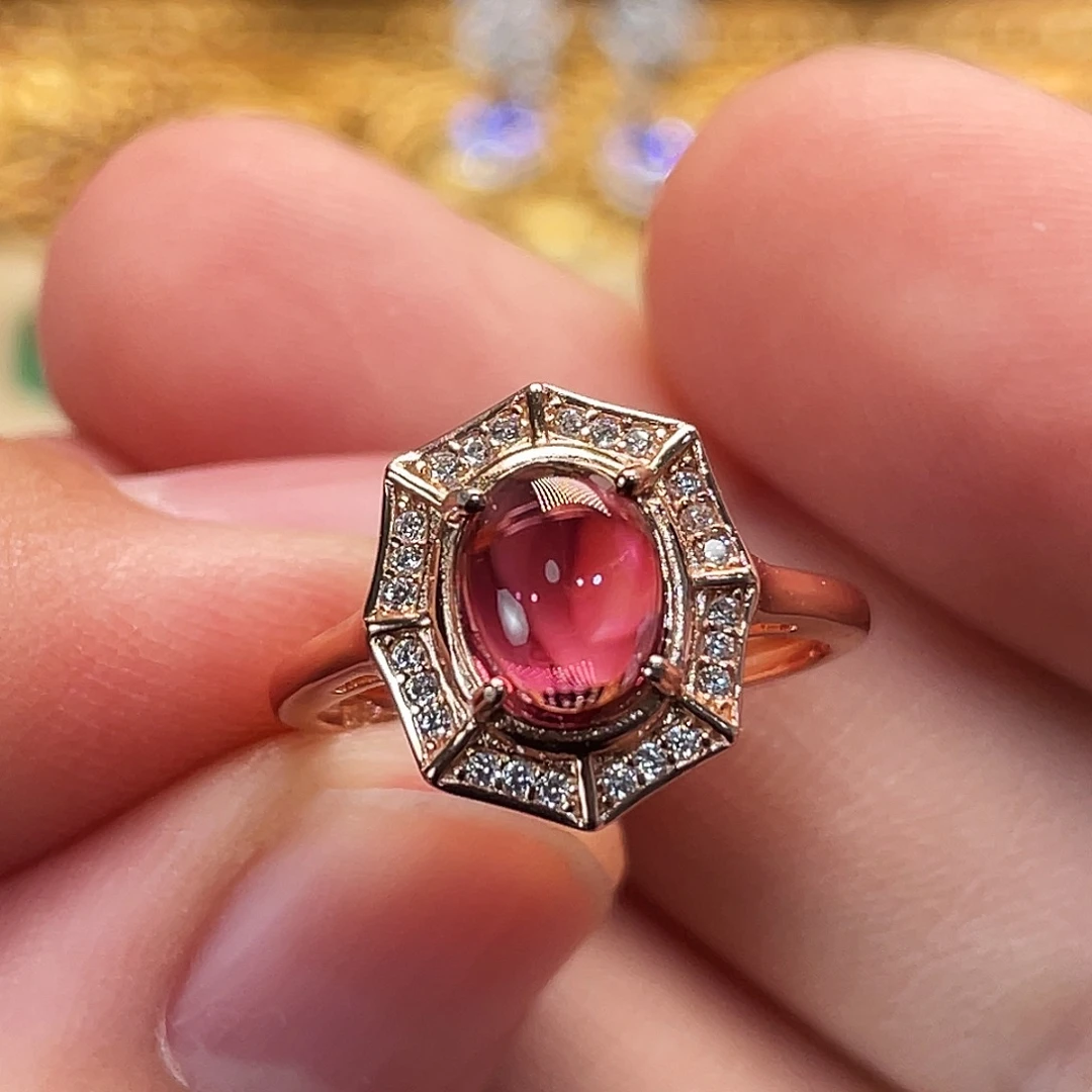 碧玺银S925镀金镶嵌戒指