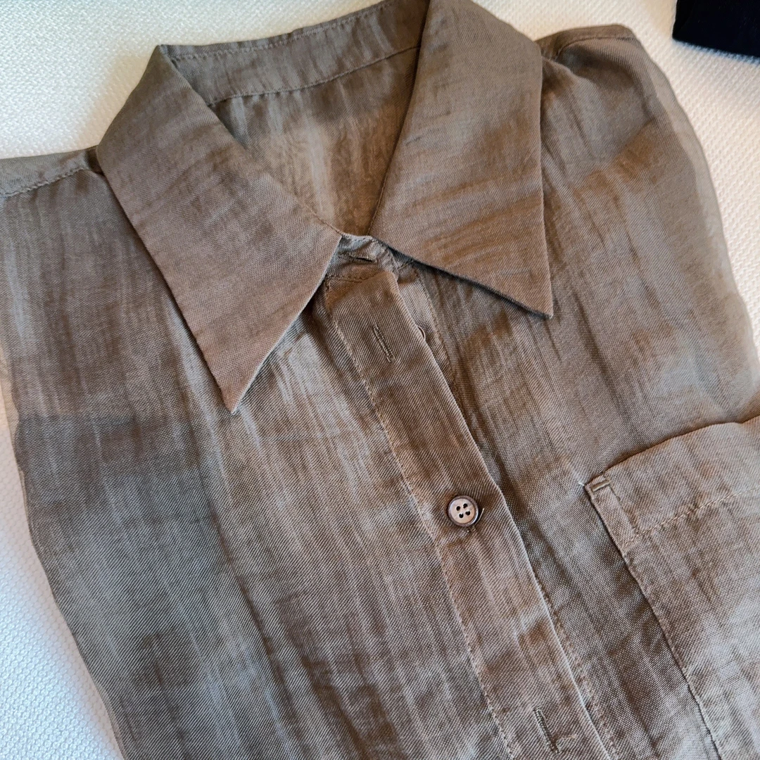 亚麻欧根纱防晒衬衫女夏季新款2025轻薄透气简约百搭上衣SY-2519