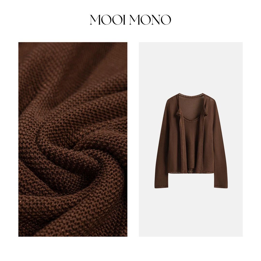 MOOI MONO"糖杏仁"显瘦气质时尚百搭亮丝针织上衣两件套 F416L53