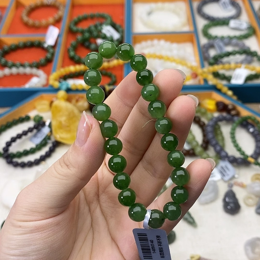 和田玉未镶嵌手链w11冰底碧玉8mm