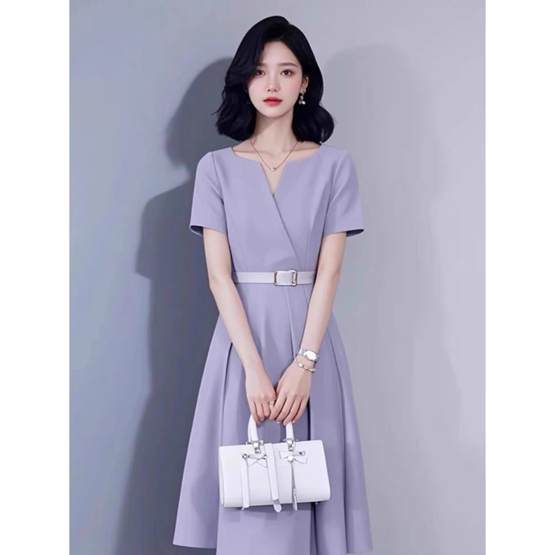 哥弟阿玛施正2025新款轻奢高级感小个子法式气质洋气超火紫色连衣