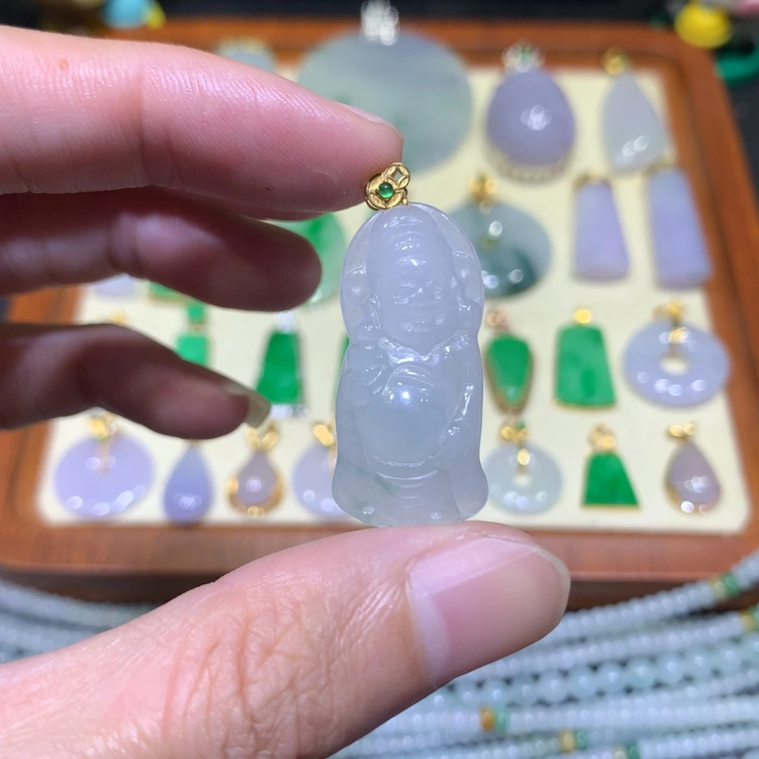 吊坠(不含链)18K金镶嵌翡翠