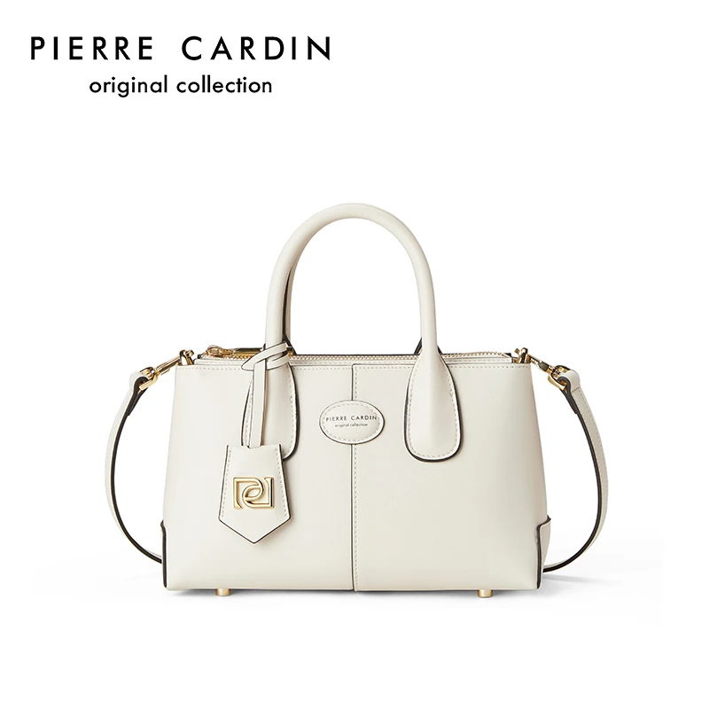 皮尔卡丹手提包ol拉链式斜跨手拎包单肩拉链百搭荔枝纹拉链暗袋