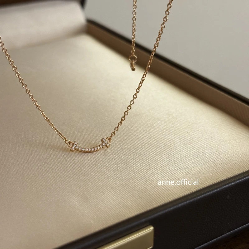 铜合金项链 【X500】轻奢微笑小号满锆精致气质项链
