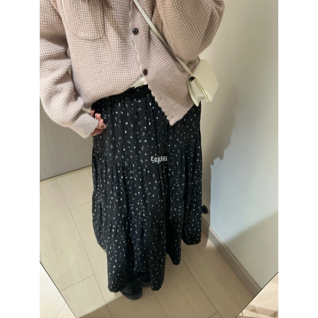 【氛围垂感碎花半身裙】遮胯拼接半裙