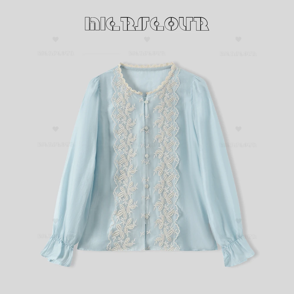 【一抹春光】优雅刺绣花边衬衫上衣5595939