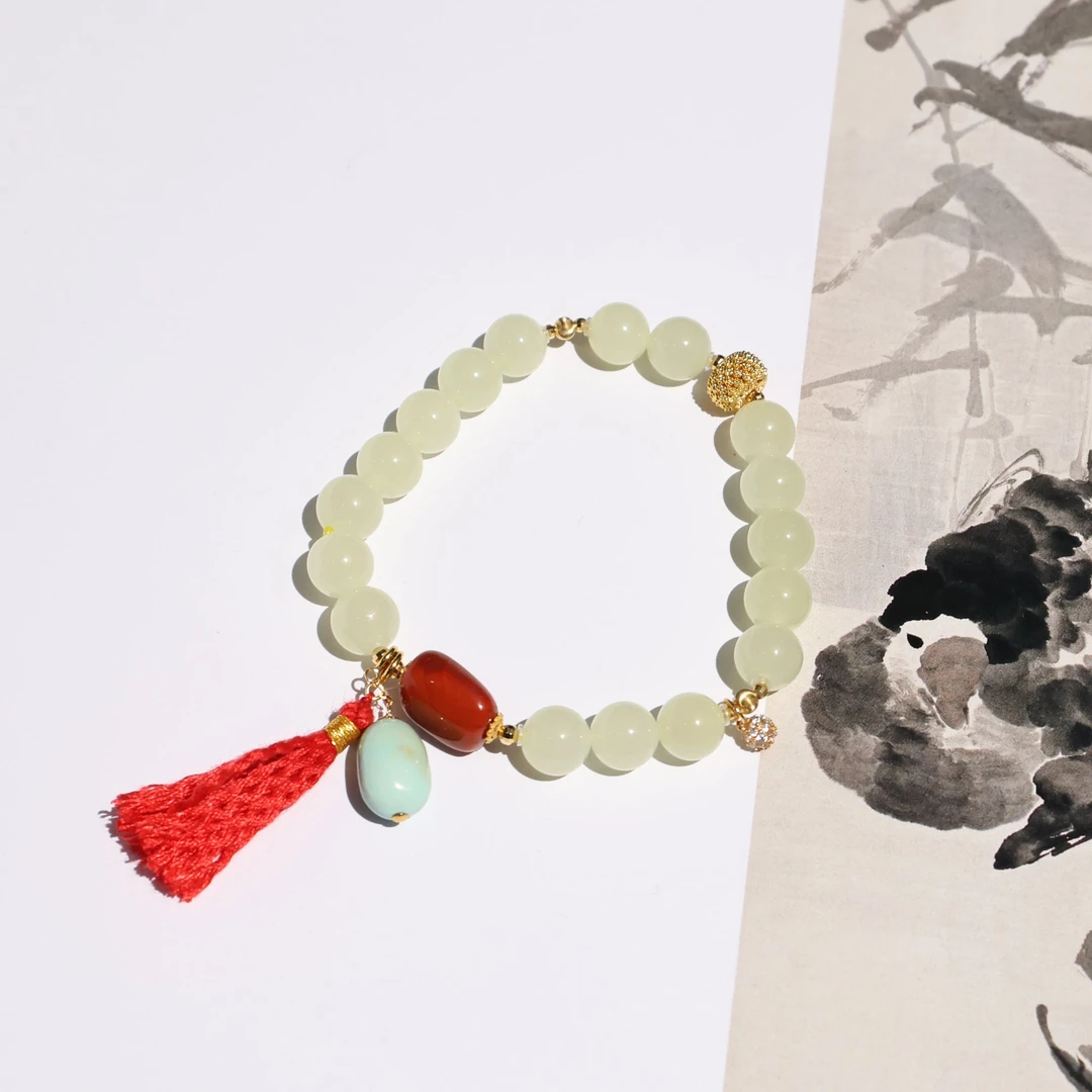 蜂蜜水*和田手链*18k*绿松石*南红