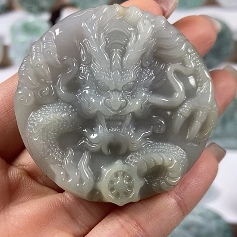 翡翠颈饰未镶嵌龙凤呈祥两面工福利
