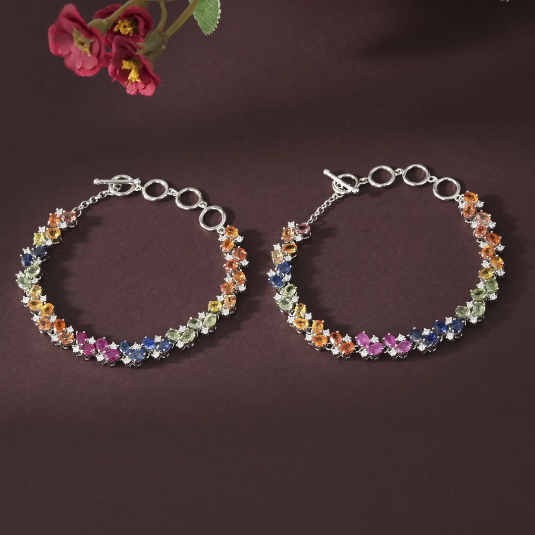 【云上好物】S925银彩蓝宝手链-多样性发其一-3×4mm-DS99689-25（JG）