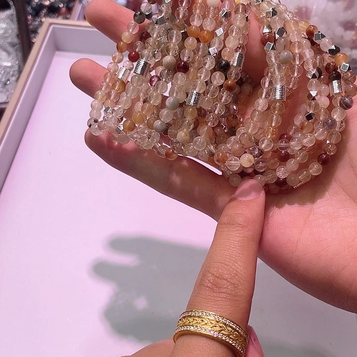 水晶手链未镶嵌彩虹兔毛