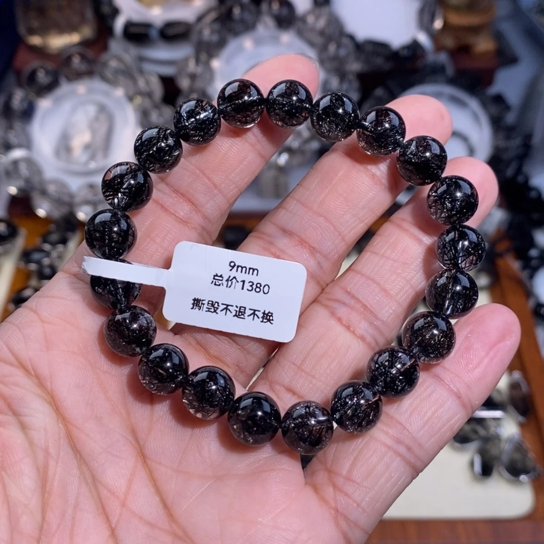 手链未镶嵌水晶黑发晶烟花蕾丝9mm黑爆闪