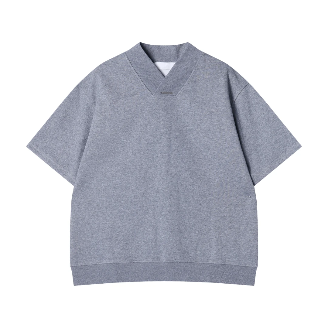 2025韩版小众高级感V领廓形短袖T恤男宽松夏季重磅质感半袖上衣潮